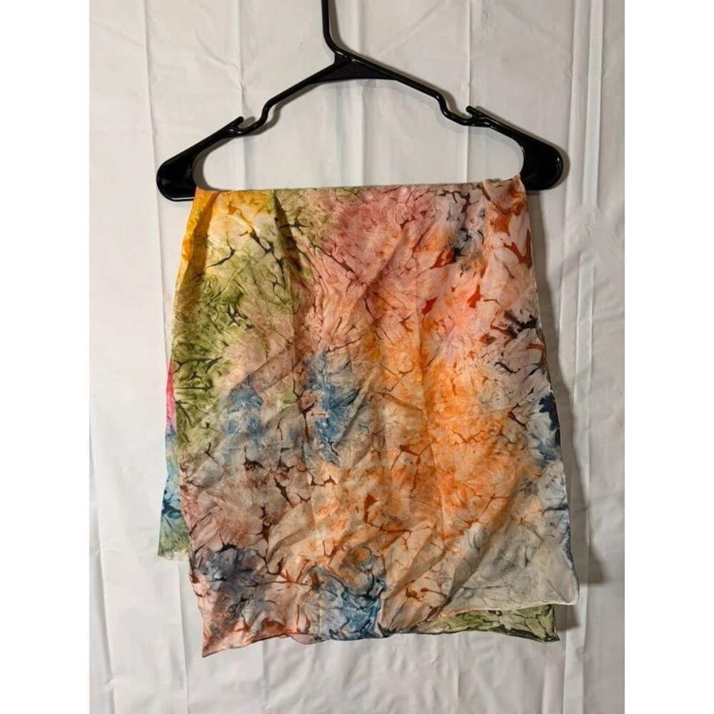 Vintage Happiness 100% Silk Scarf 35x35 Batik Watercolor Tie Dye Large Square